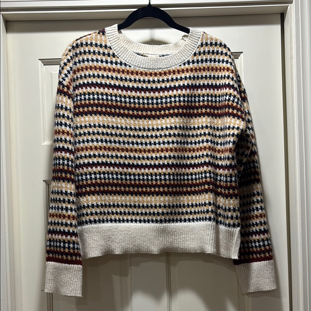 Multicolor Geometric Pattern Crew Neck Sweater In… - image 1